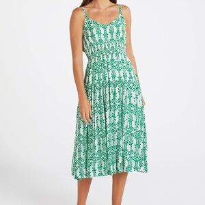 Skies Are Blue White and Green Mathilde Patterned Midi Dress